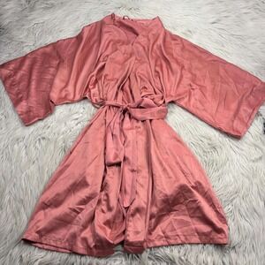Storq Women's L Pink Satin Kimono Sleeve Robe Feminine Regency Maximalist